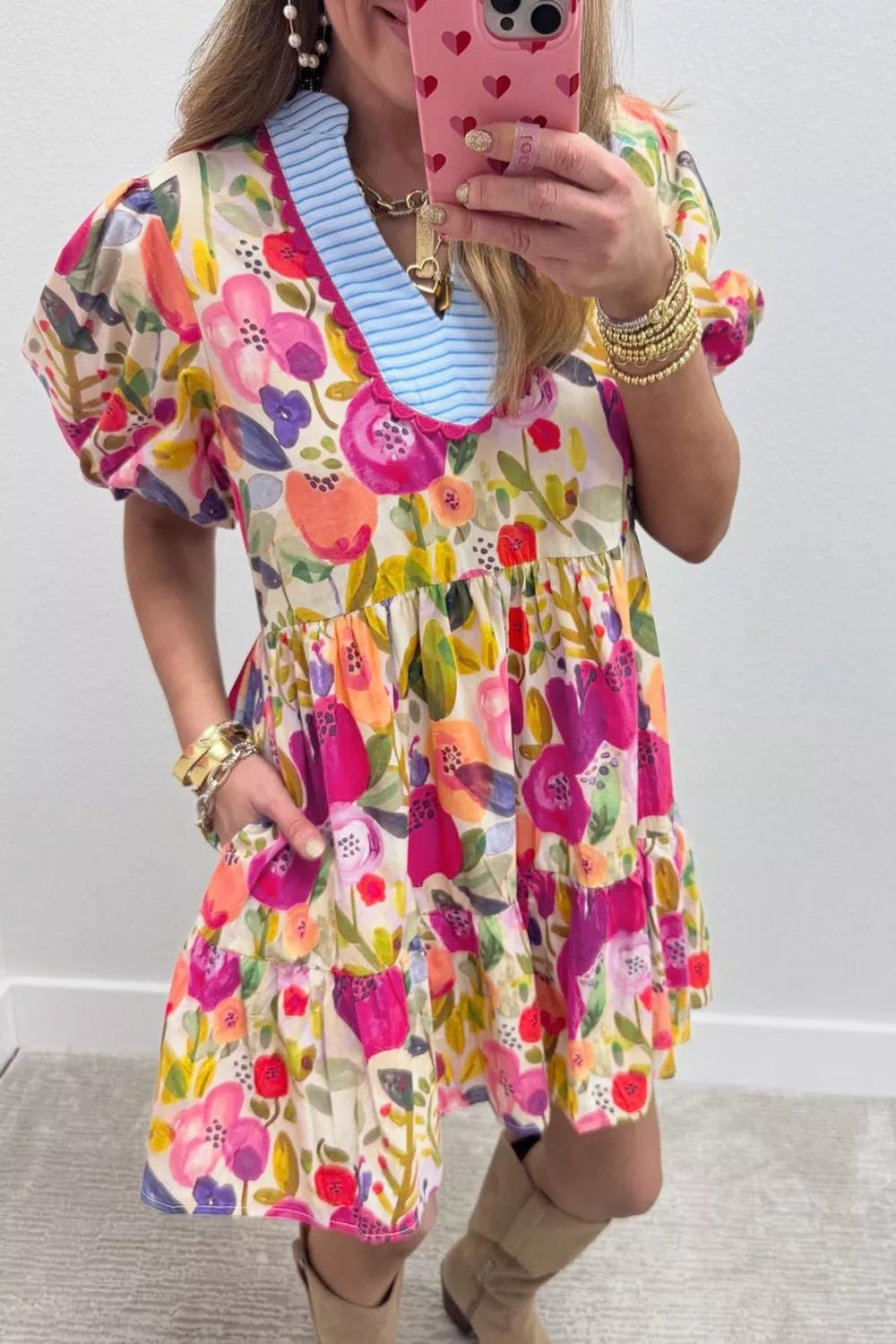 SYNZ Floral Print Tiered Mini Dress - Cowtown Bling N Things