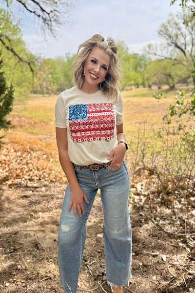 Texas True Threads Barbara's Paisley Flag Tee - Cowtown Bling N Things