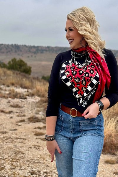 Texas True Threads |Be Kind Leopard Heart Long Sleeve | Tee & Sweatshirt |Black | S - 3XL - Cowtown Bling N Things