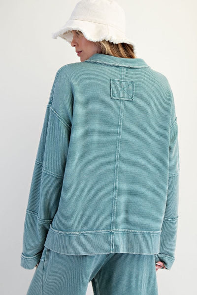 Easel mineral washed textured thermal pullover back view available at Cowtown Bling N Things.