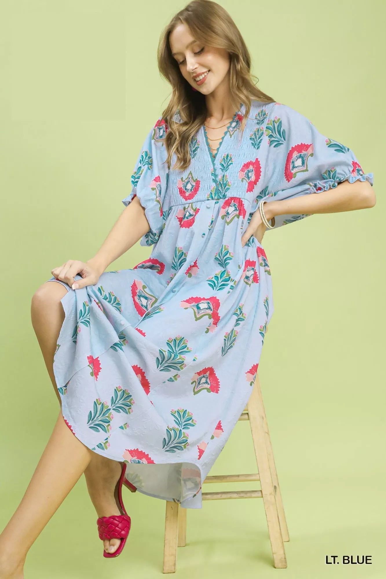 Umgee Abstract Print V - Neck Midi Dress - Cowtown Bling N Things