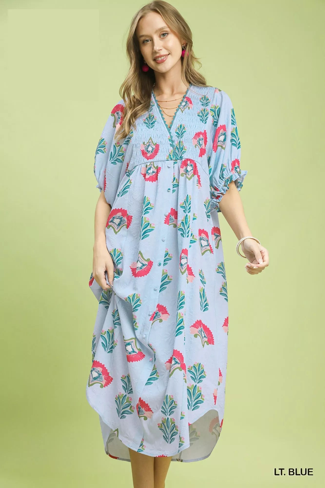 Umgee Abstract Print V - Neck Midi Dress - Cowtown Bling N Things
