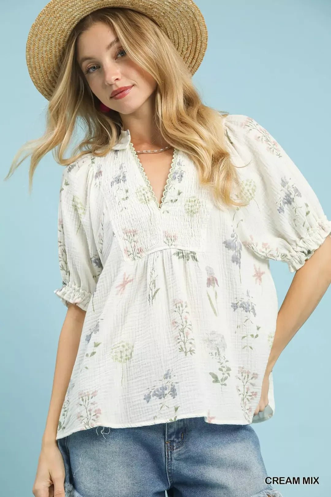 Umgee Floral Print Cotton Gauze Top - Cowtown Bling N Things