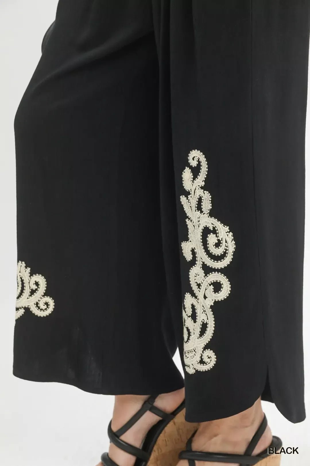Umgee Linen Embroidered Wide - Leg Boho Pants - Cowtown Bling N Things