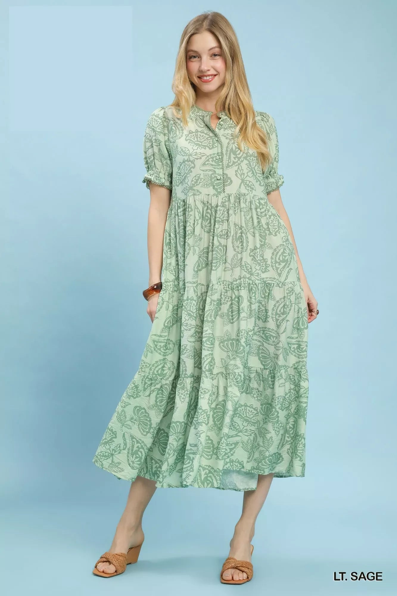 Umgee Paisley Print Tiered Midi Dress - Cowtown Bling N Things