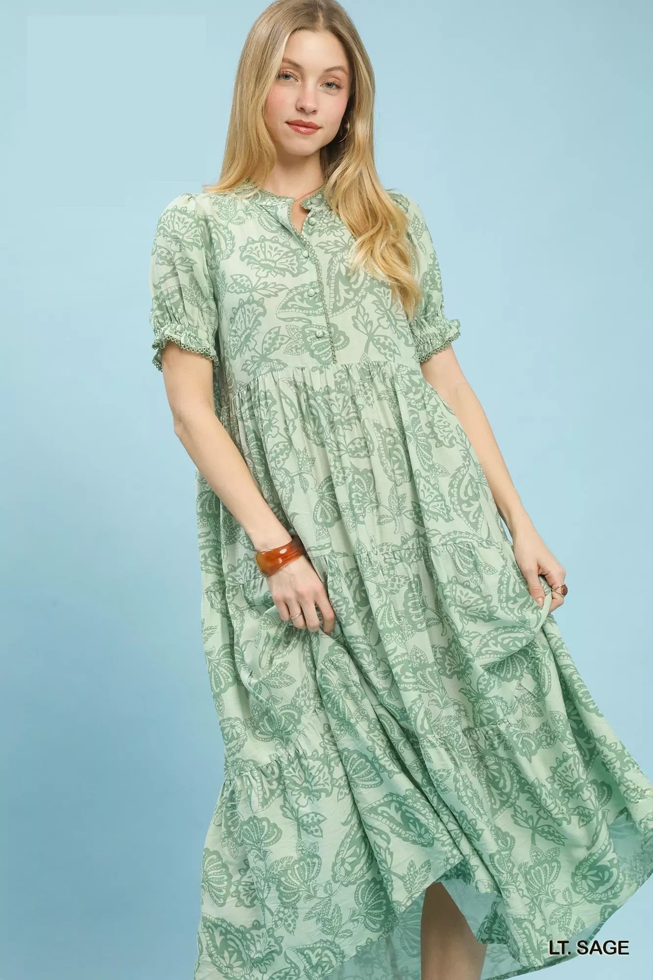 Umgee Paisley Print Tiered Midi Dress - Cowtown Bling N Things