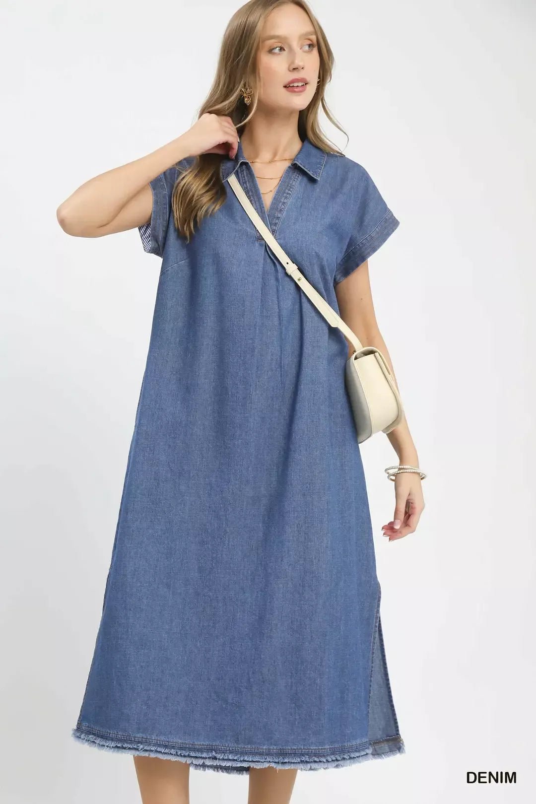 Umgee Stone Washed Collared Denim Midi Dress - Cowtown Bling N Things