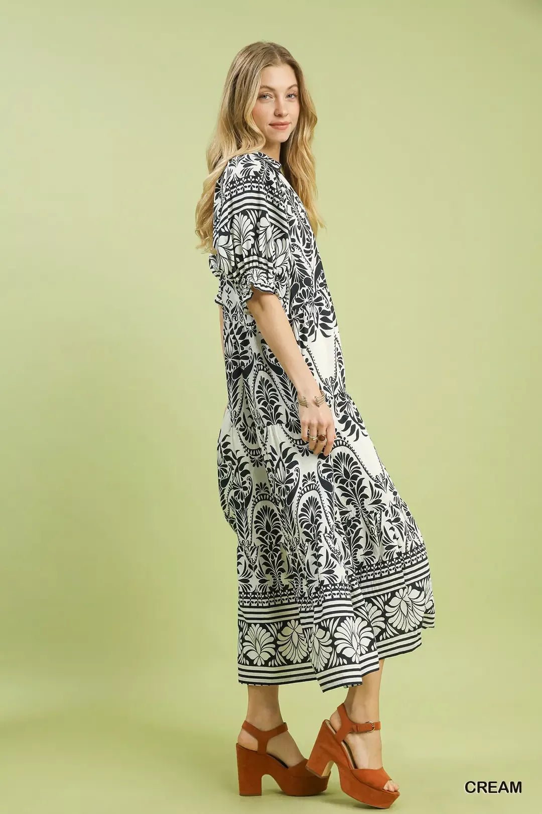 Umgee Two tone Border Print Midi Dress - Cowtown Bling N Things