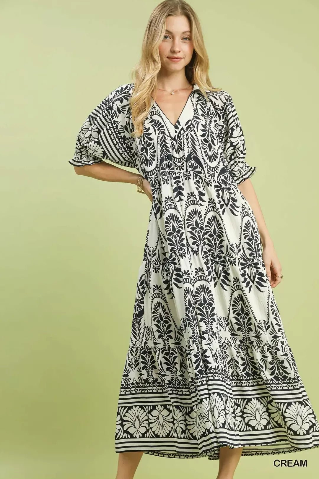Umgee Two tone Border Print Midi Dress - Cowtown Bling N Things