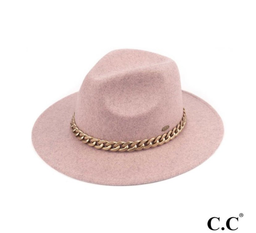 Vegan Felt Panama Brim Hat With Lightweight Chain - Cowtown Bling N Things