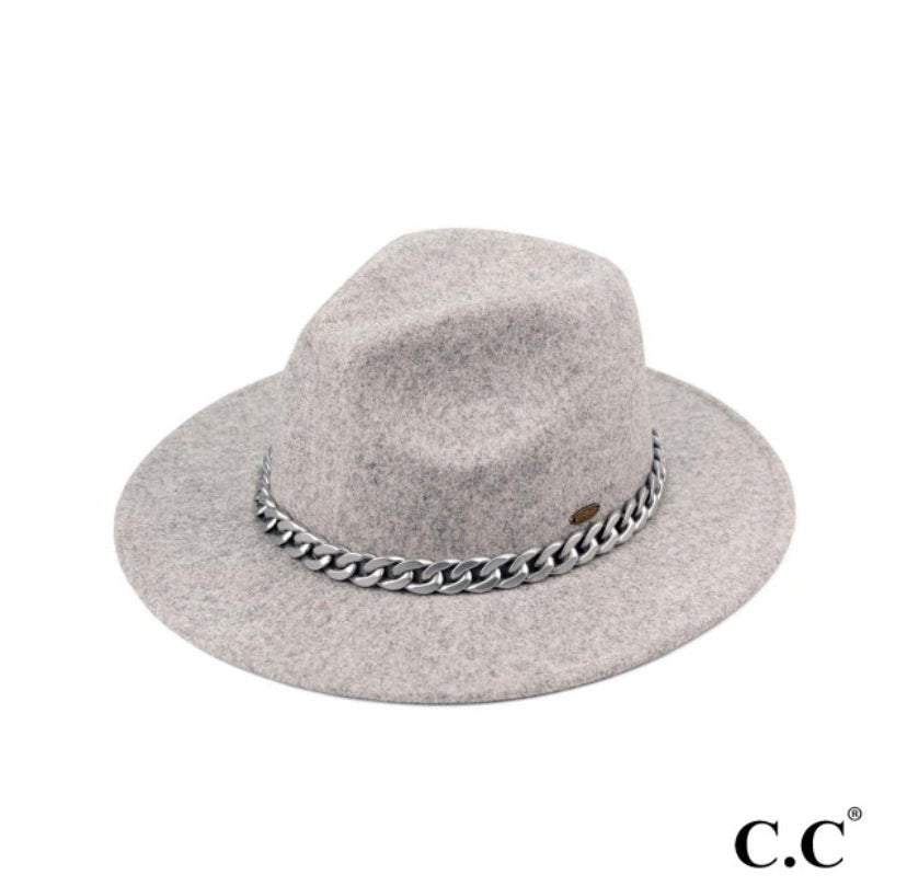 Vegan Felt Panama Brim Hat With Lightweight Chain - Cowtown Bling N Things
