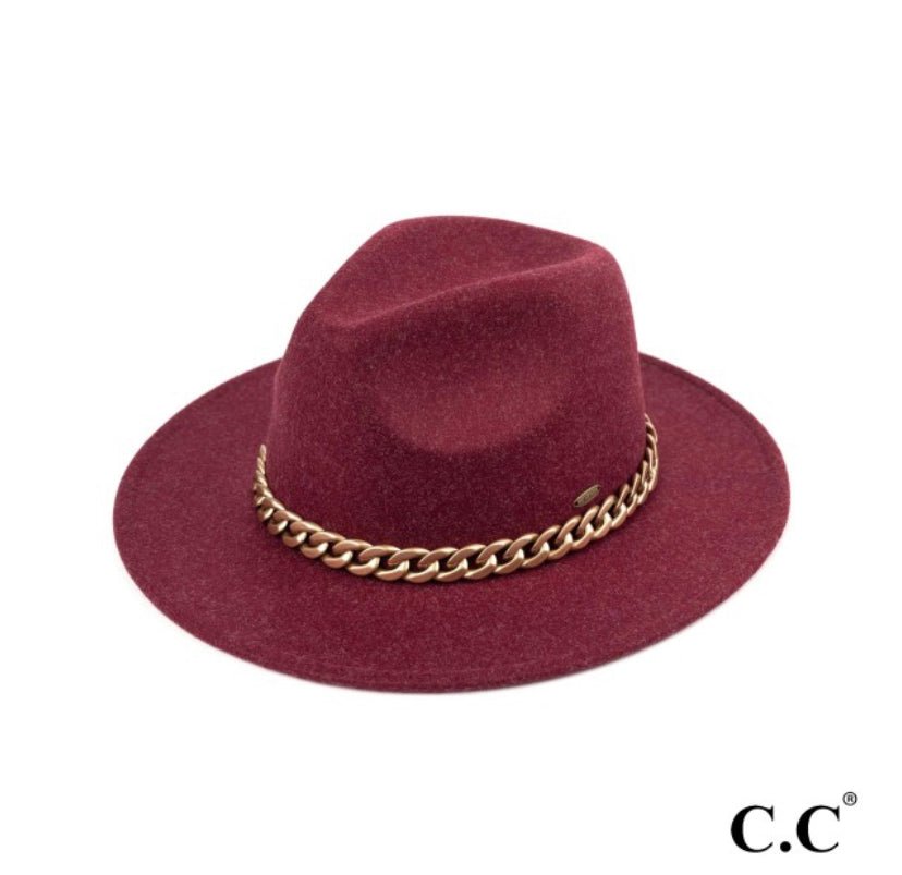 Vegan Felt Panama Brim Hat With Lightweight Chain - Cowtown Bling N Things