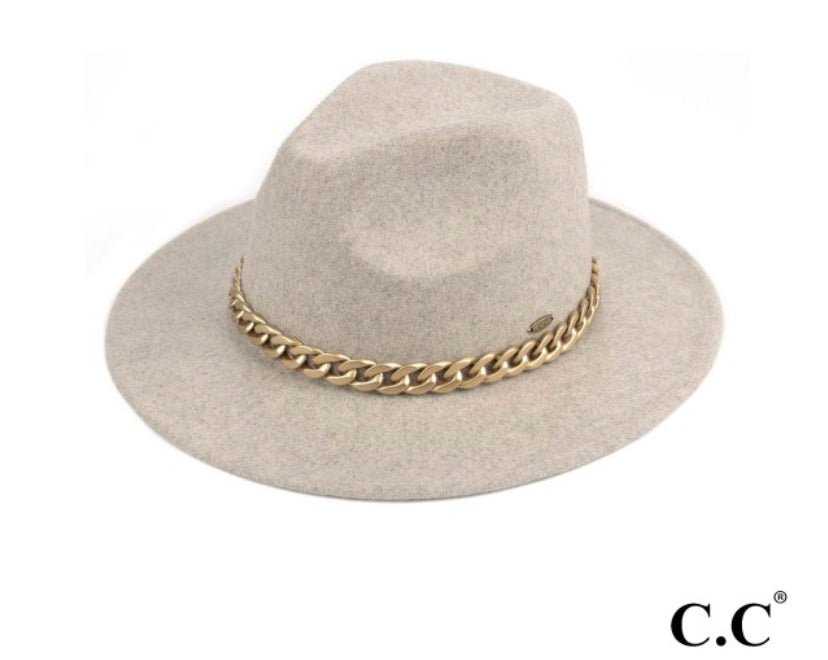 Vegan Felt Panama Brim Hat With Lightweight Chain - Cowtown Bling N Things