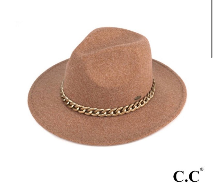 Vegan Felt Panama Brim Hat With Lightweight Chain - Cowtown Bling N Things