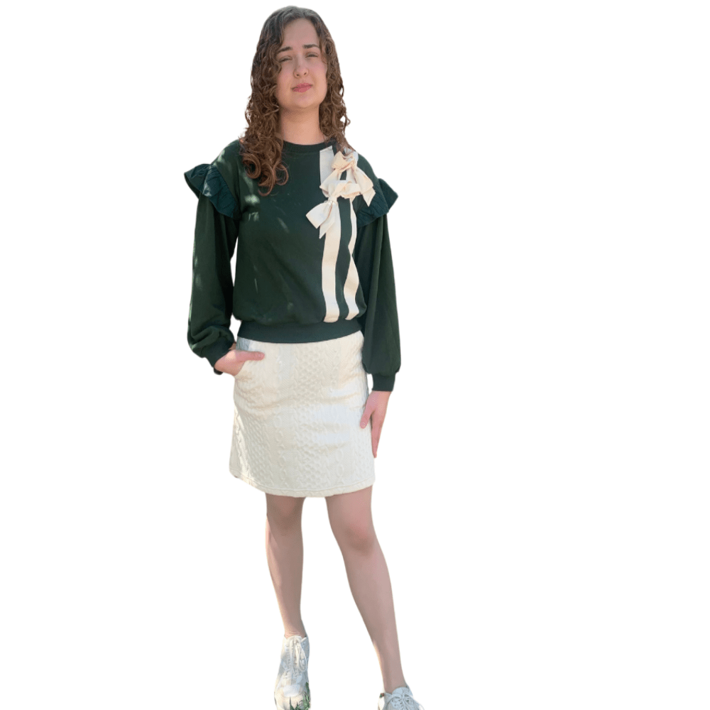 Voy| bow sweater with ruffle sleeve| Green | S - L - Cowtown Bling N Things