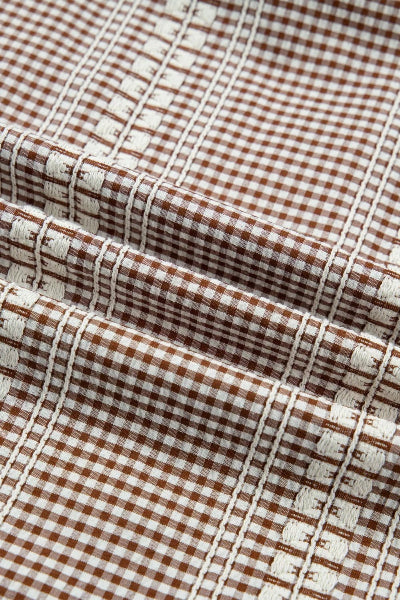 Western Pony Embroidered Yoke Puff Sleeve Gingham Blouse - Cowtown Bling N Things