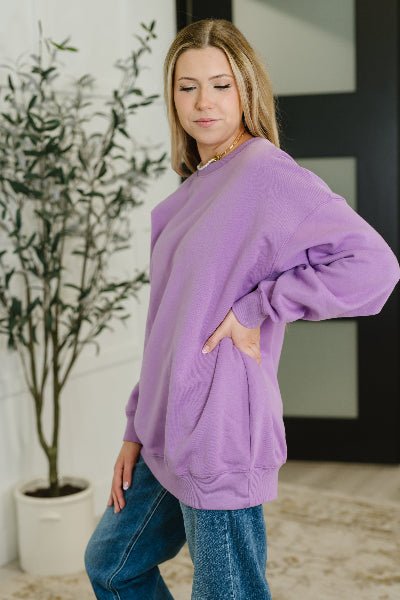Zenana Sunday Snug Relaxed Pullover in Lavender - Cowtown Bling N Things