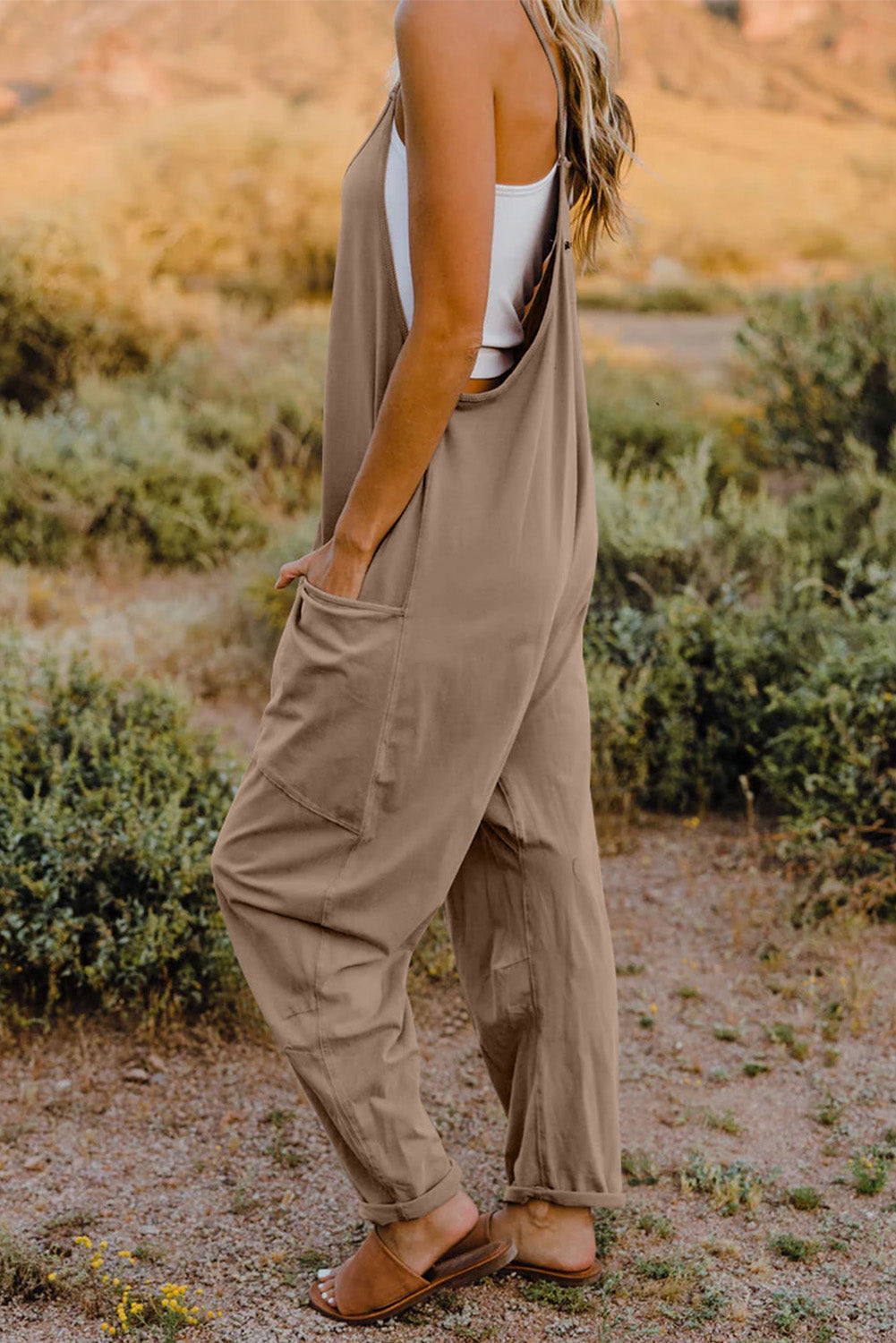 V-Neck Sleeveless Jumpsuit with Pocket - Cowtown Bling N Things