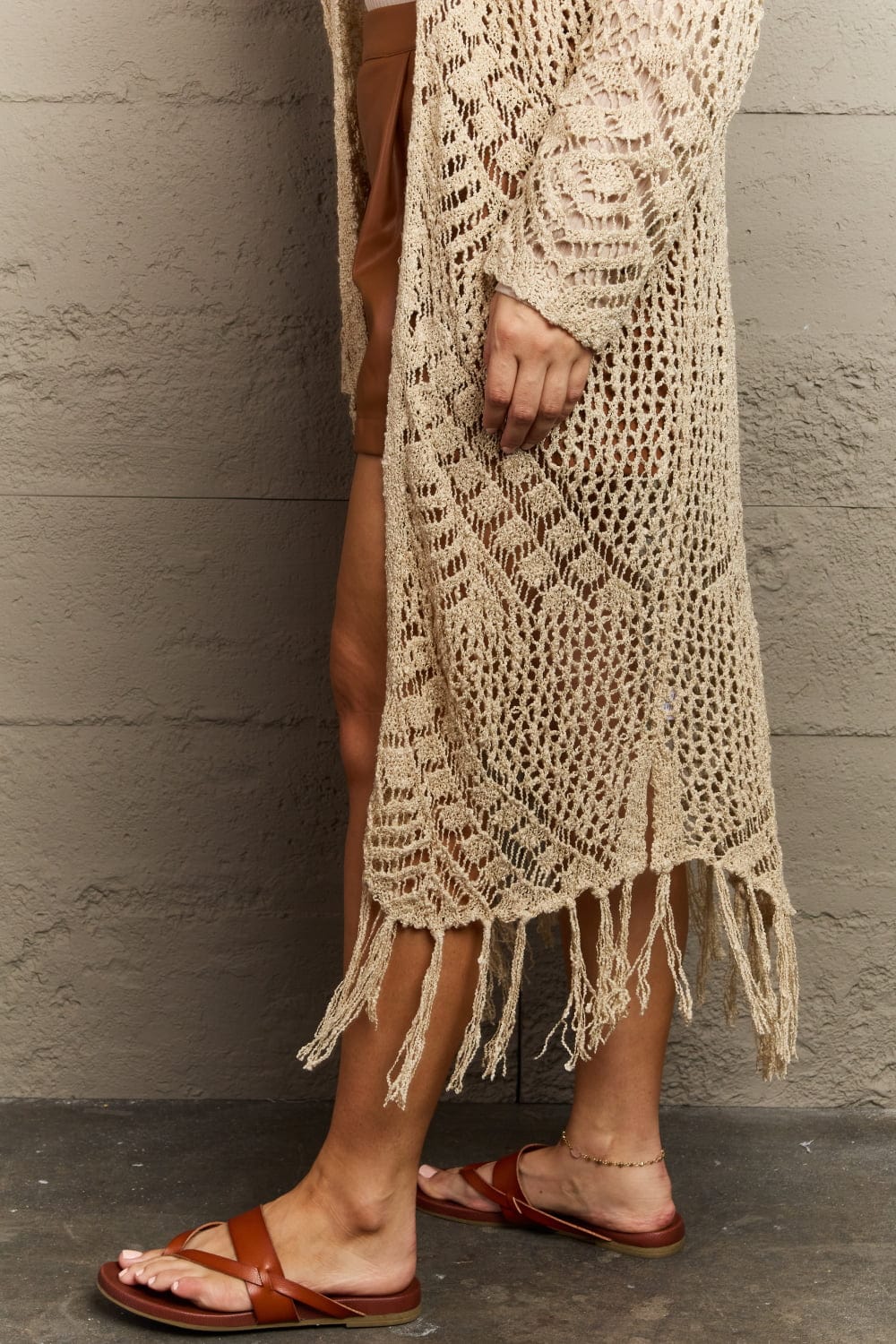 HEYSON Boho Chic Full Size Western Knit Fringe Cardigan - Cowtown Bling N Things