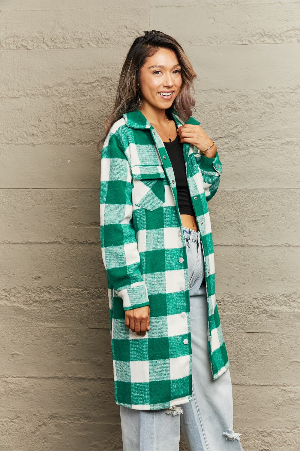 Plaid Longline Shirt Jacket - Cowtown Bling N Things