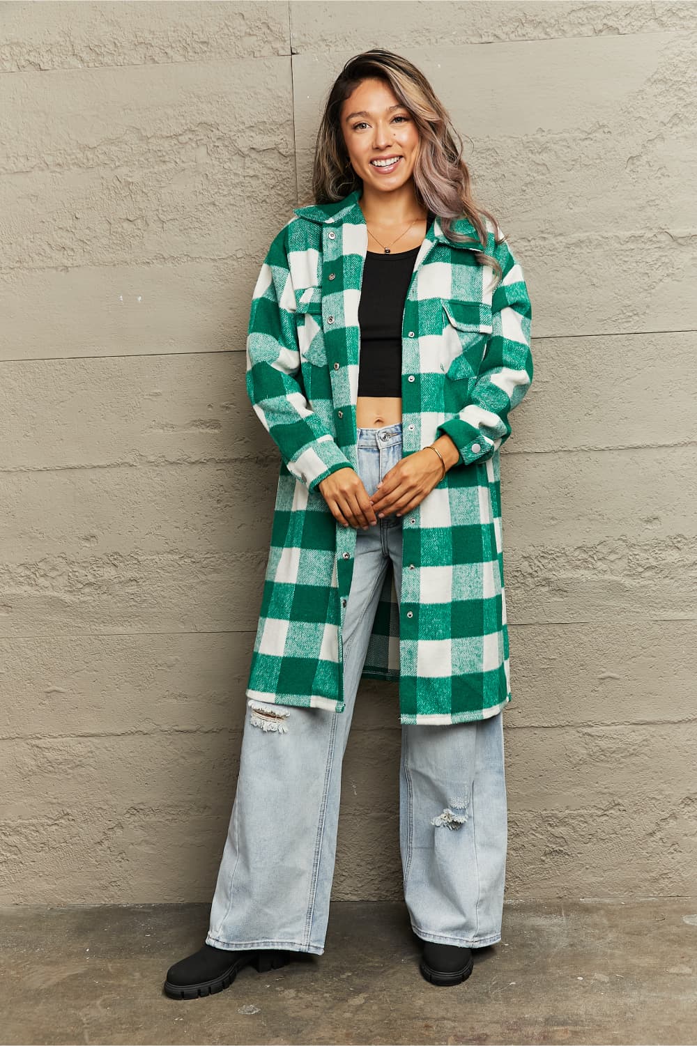 Plaid Longline Shirt Jacket - Cowtown Bling N Things