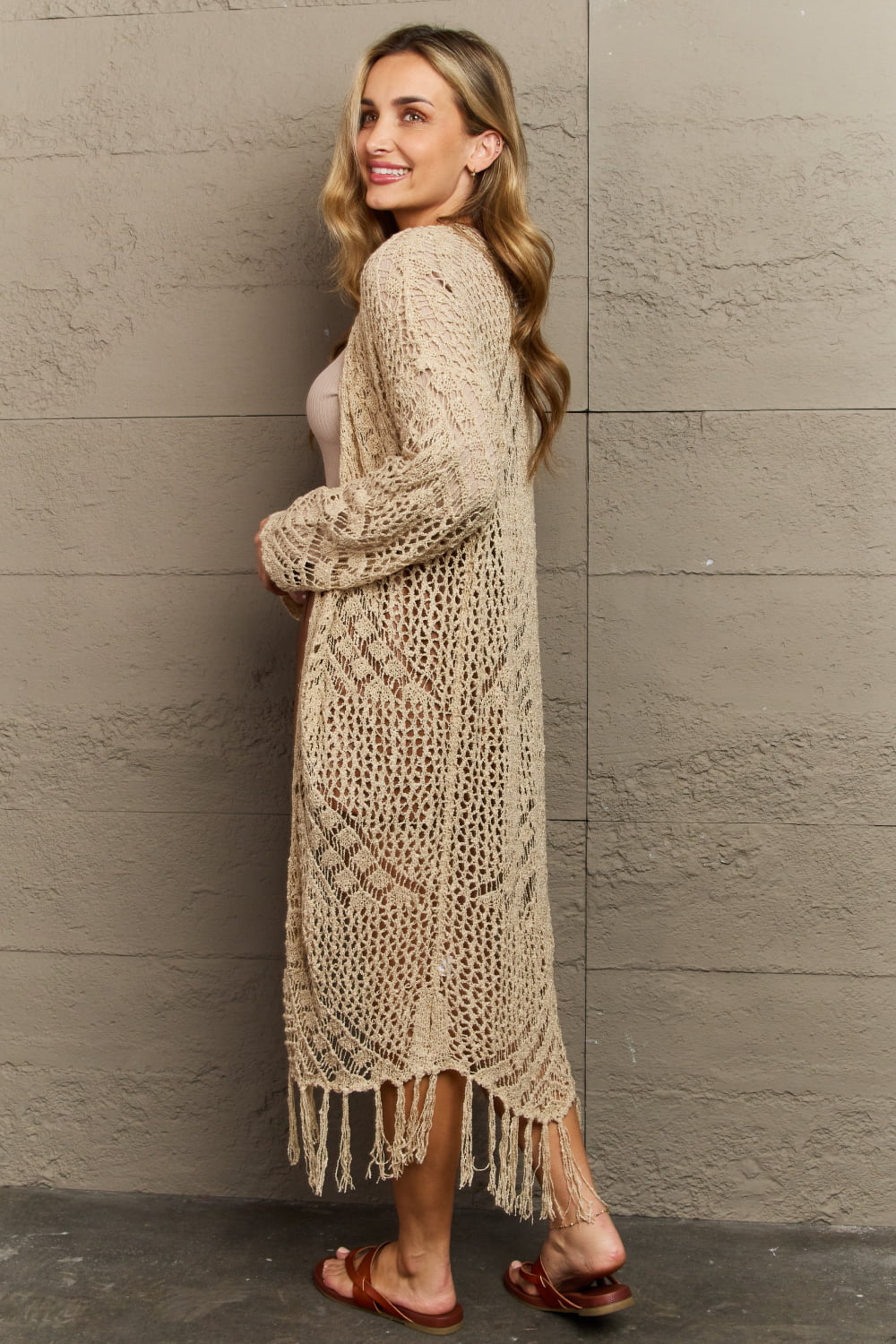 HEYSON Boho Chic Full Size Western Knit Fringe Cardigan - Cowtown Bling N Things
