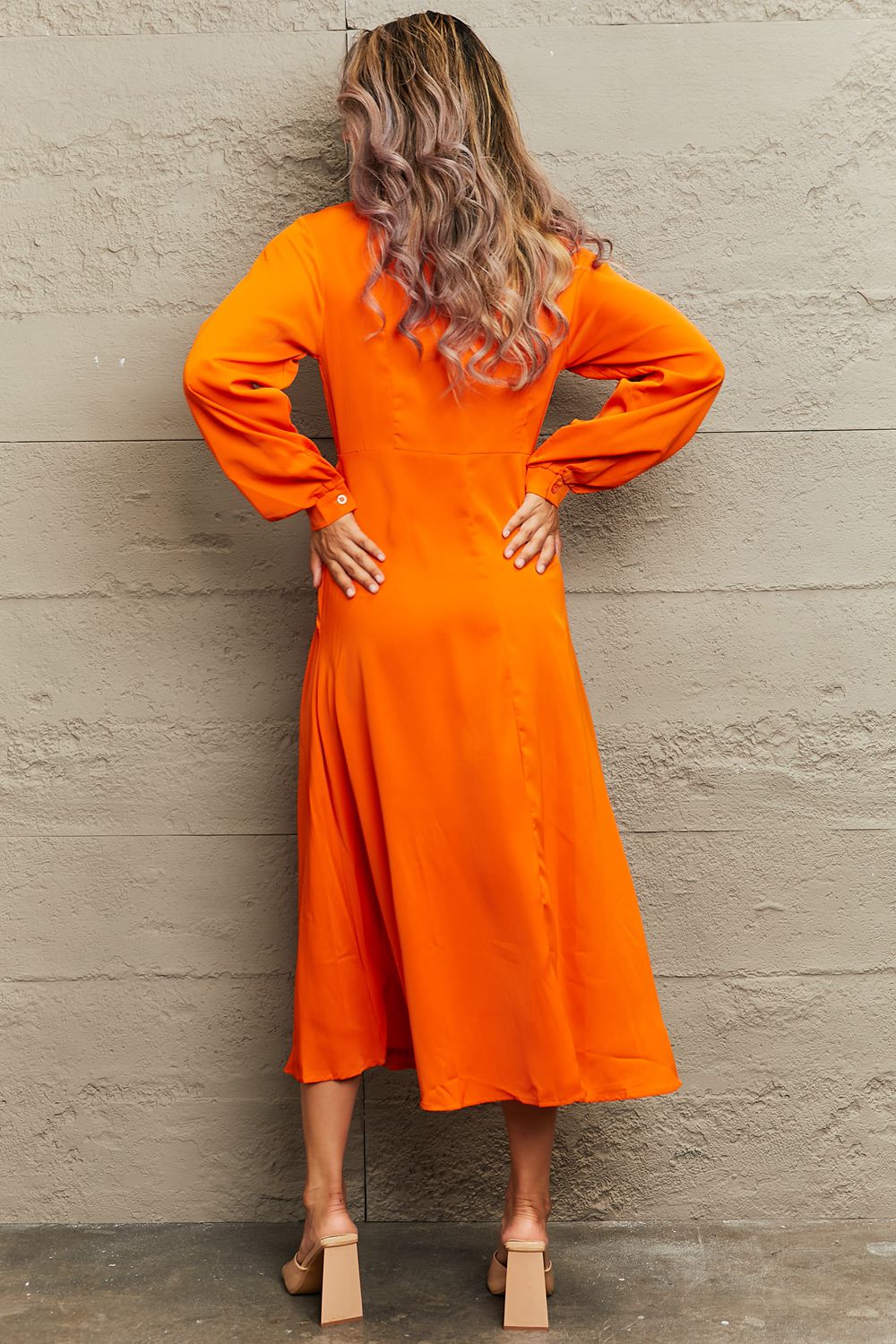 Collared Neck Long Sleeve Twisted Midi Dress - Cowtown Bling N Things