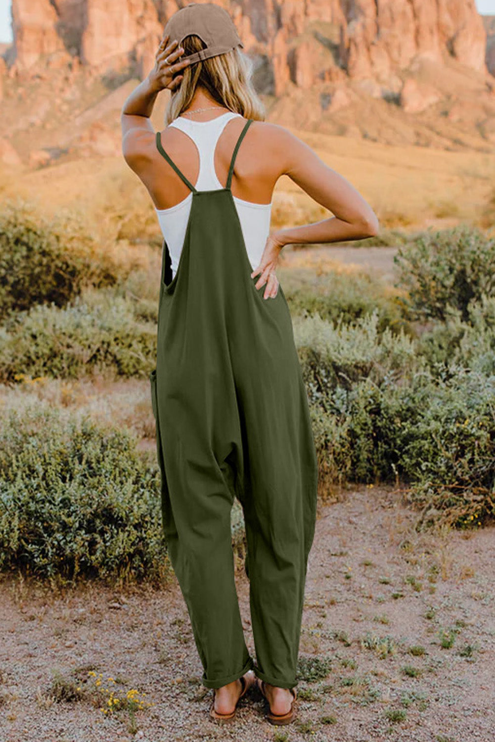 V-Neck Sleeveless Jumpsuit with Pocket - Cowtown Bling N Things