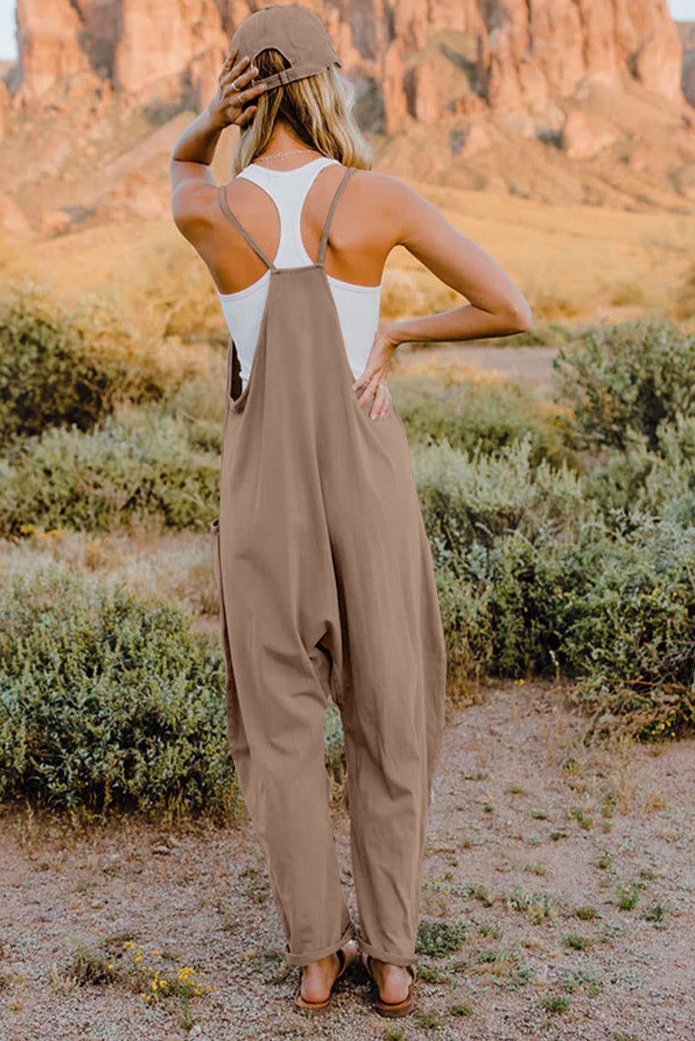 V-Neck Sleeveless Jumpsuit with Pocket - Cowtown Bling N Things