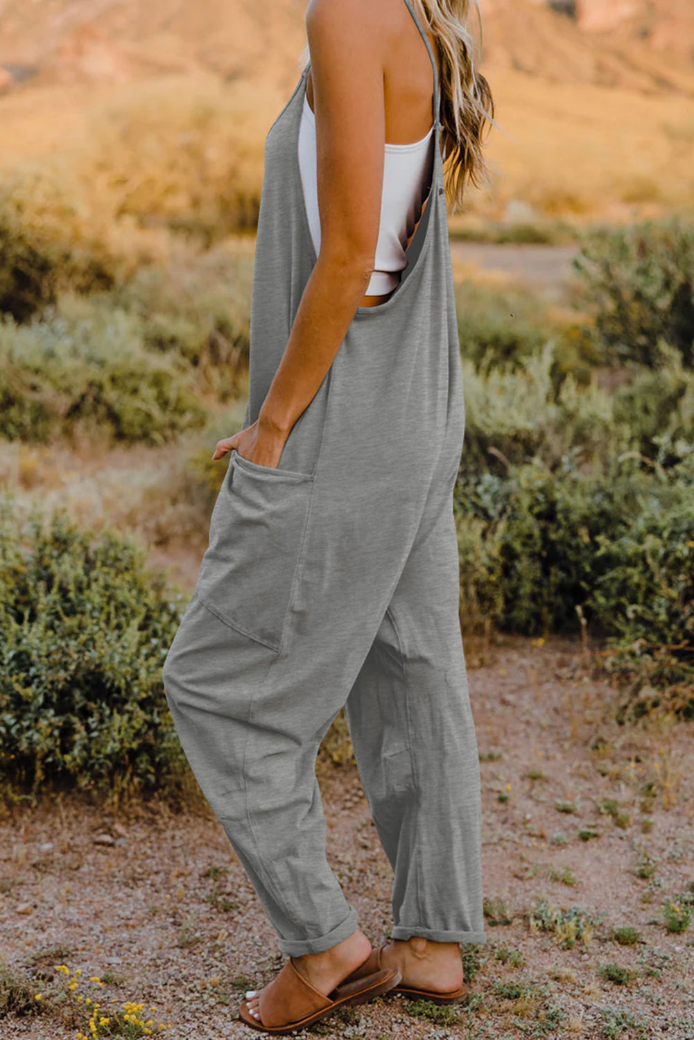 V-Neck Sleeveless Jumpsuit with Pocket - Cowtown Bling N Things