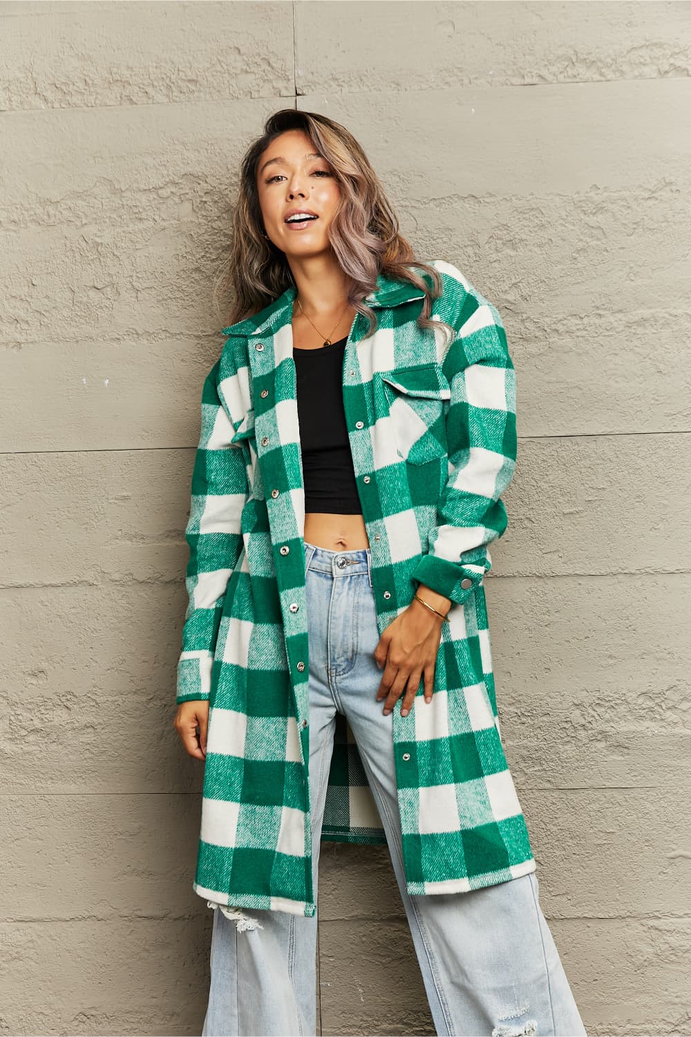Plaid Longline Shirt Jacket - Cowtown Bling N Things