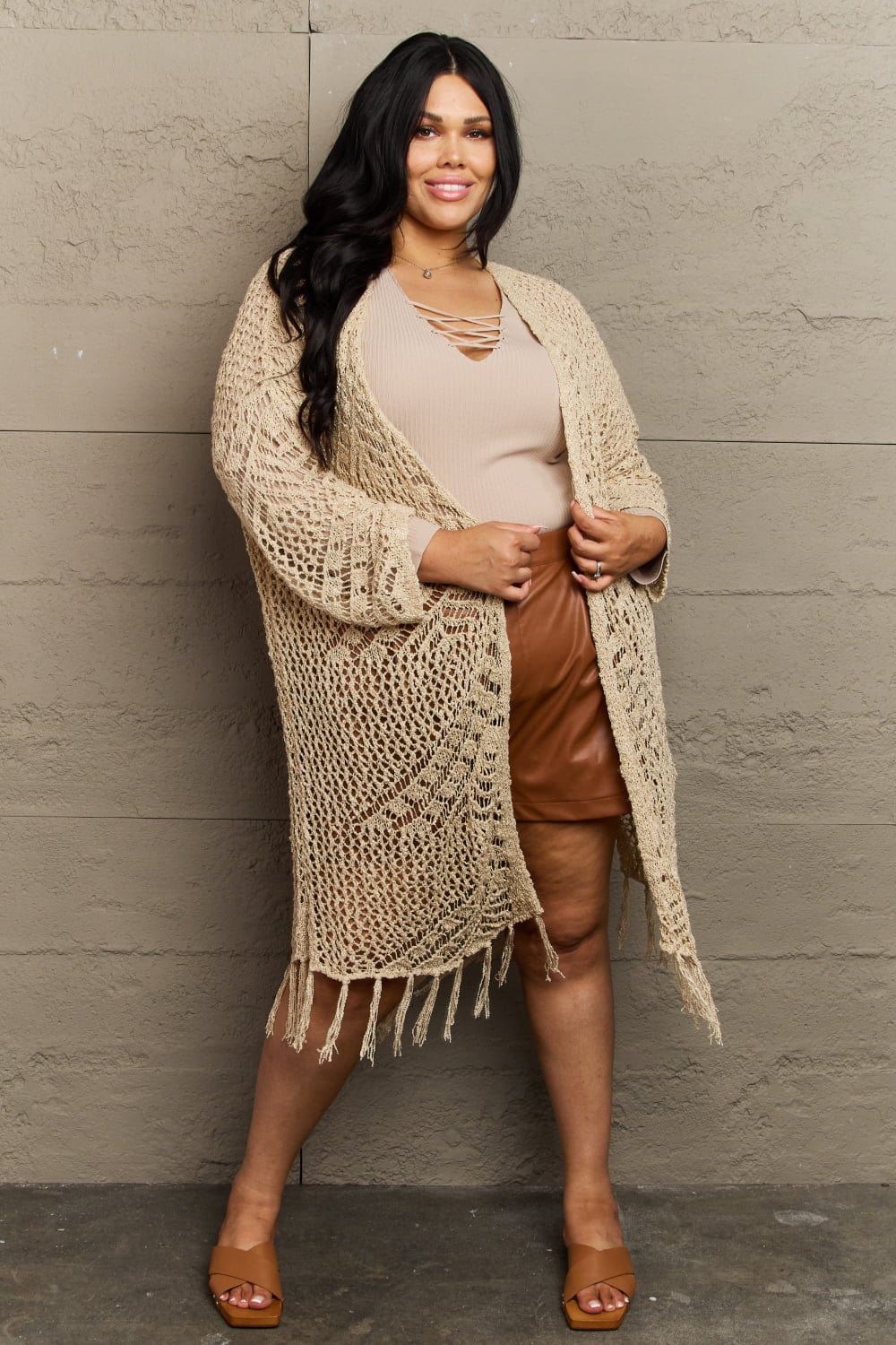 HEYSON Boho Chic Full Size Western Knit Fringe Cardigan - Cowtown Bling N Things
