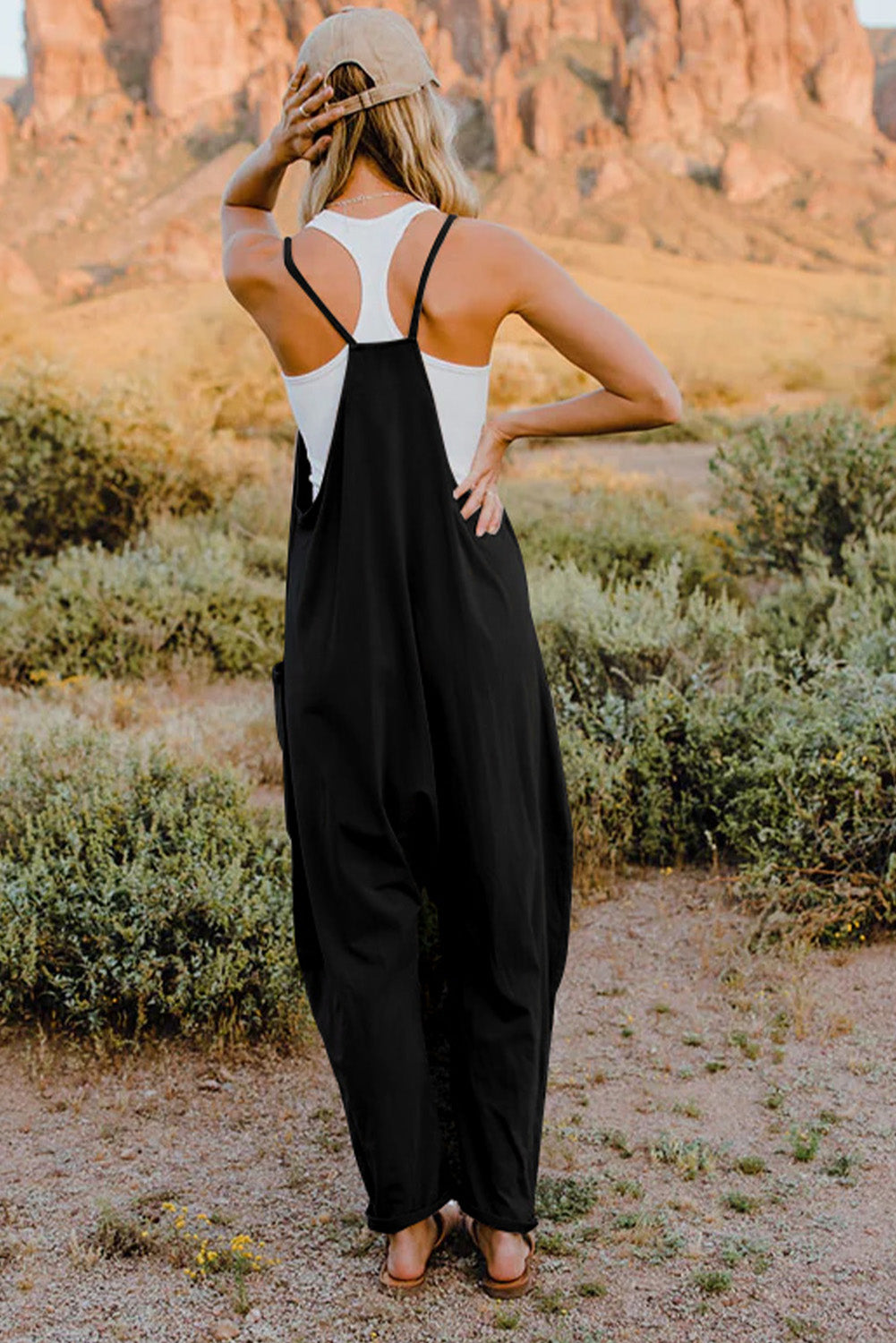 V-Neck Sleeveless Jumpsuit with Pocket - Cowtown Bling N Things