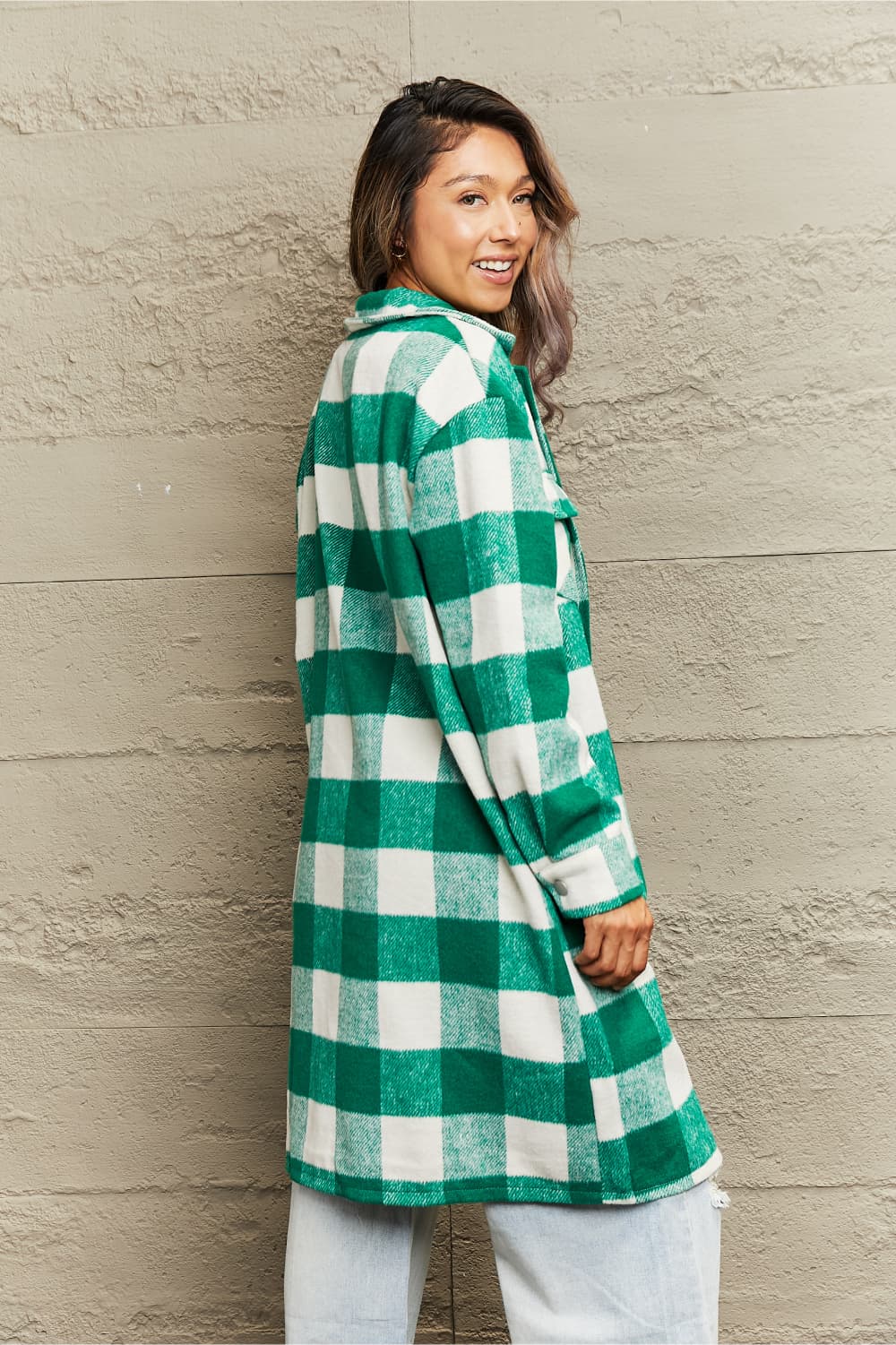 Plaid Longline Shirt Jacket - Cowtown Bling N Things