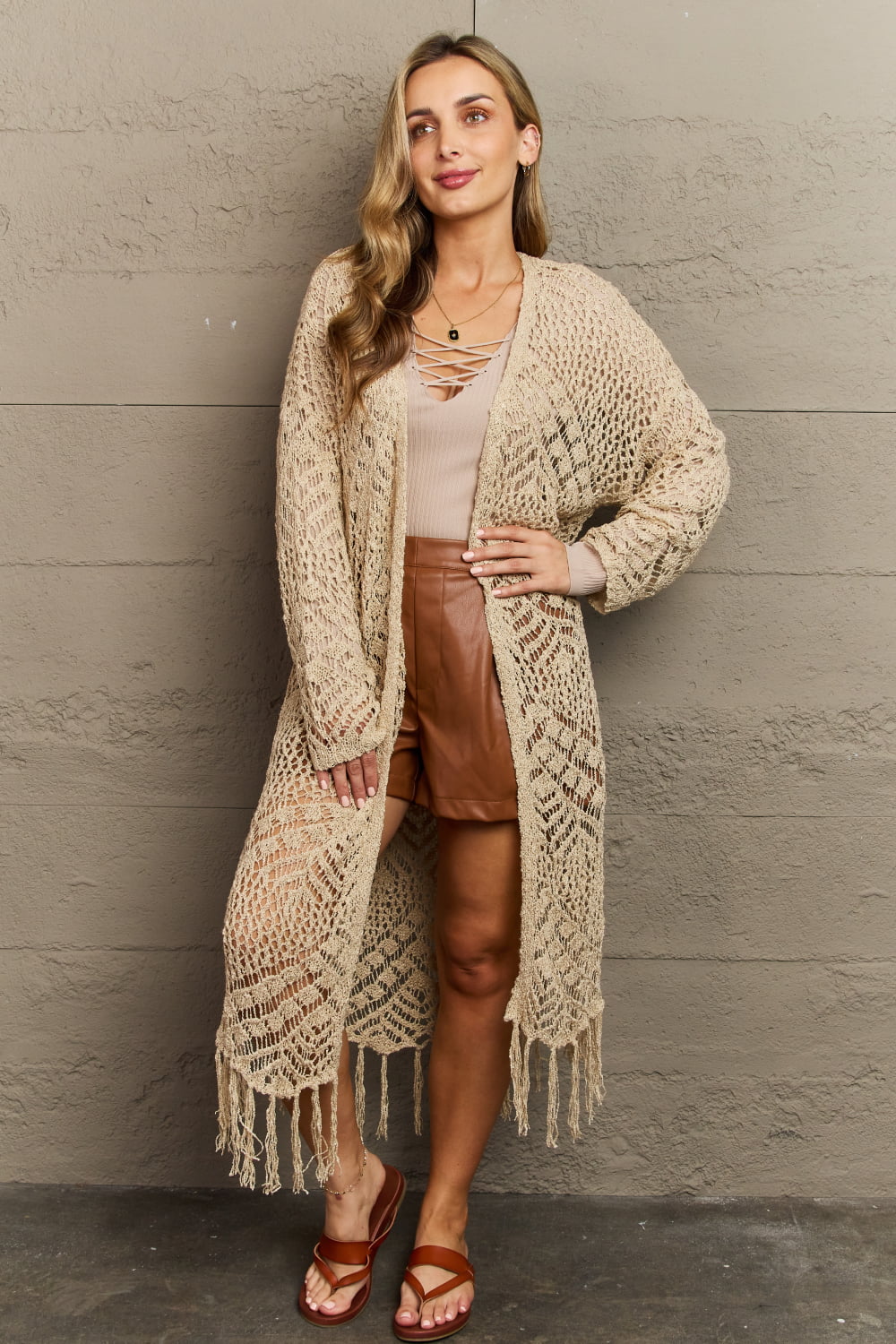 HEYSON Boho Chic Full Size Western Knit Fringe Cardigan - Cowtown Bling N Things