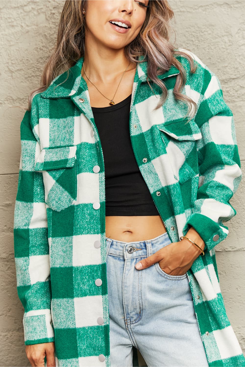 Plaid Longline Shirt Jacket - Cowtown Bling N Things