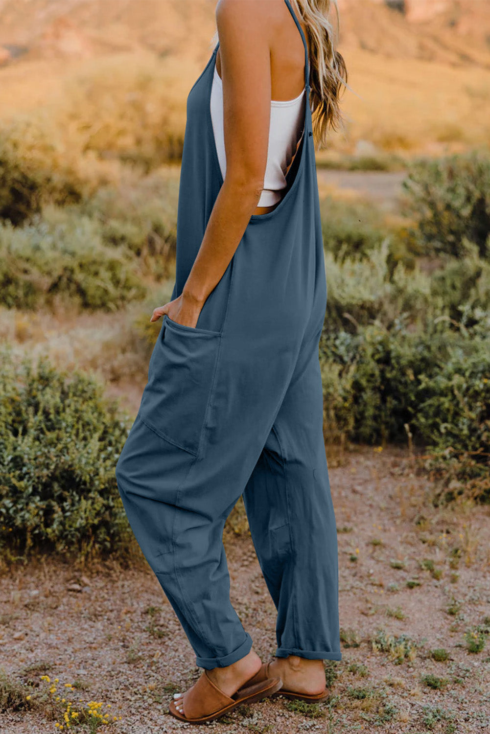 V-Neck Sleeveless Jumpsuit with Pocket - Cowtown Bling N Things