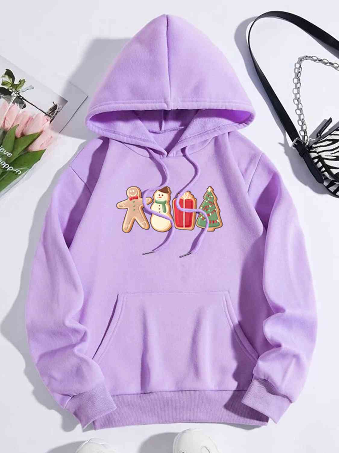 Graphic Drawstring Hoodie with Pocket - Cowtown Bling N Things
