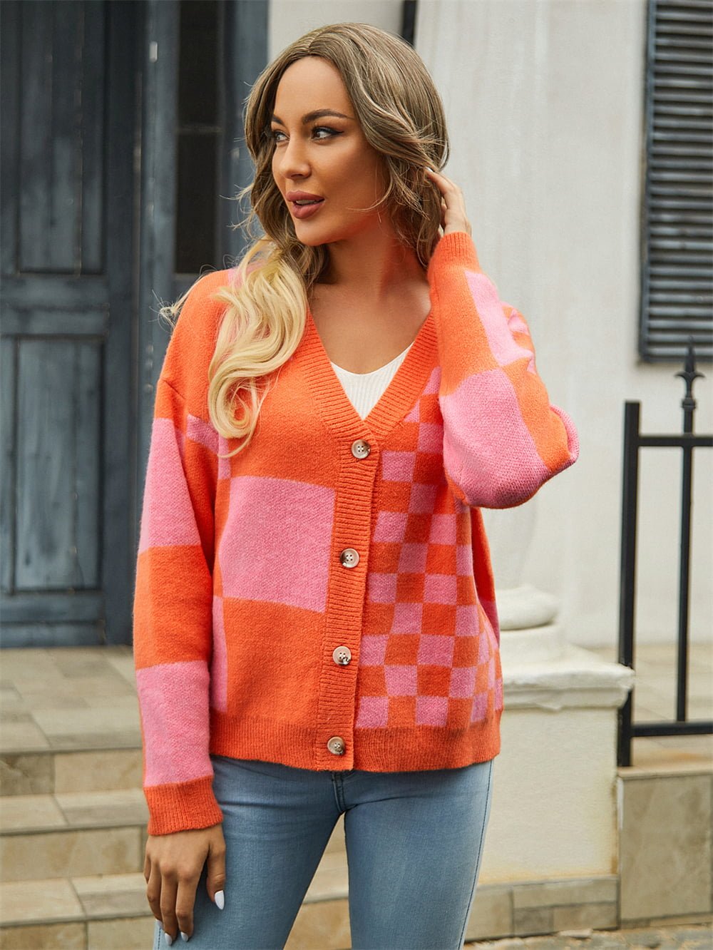 Plaid V - Neck Dropped Shoulder Cardigan - Cowtown Bling N Things