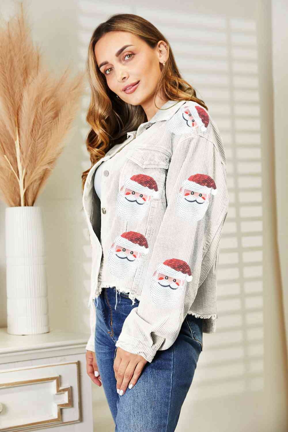 Santa Sequin Raw Hem Jacket - Cowtown Bling N Things