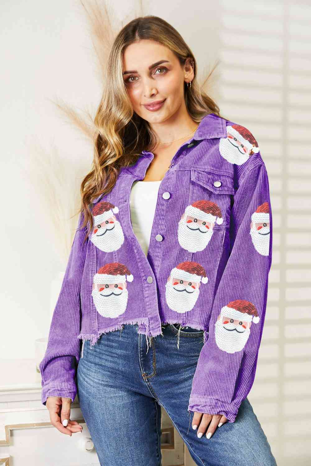 Santa Sequin Raw Hem Jacket - Cowtown Bling N Things