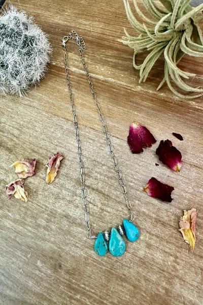 14 Inch Turquoise| Sterling Silver Pearl|Paperclip Chain|Made In USA - Cowtown Bling N Things