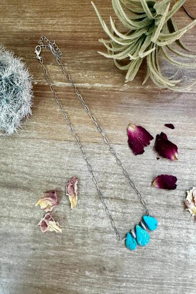 14 Inch Turquoise| Sterling Silver Pearl|Paperclip Chain|Made In USA - Cowtown Bling N Things