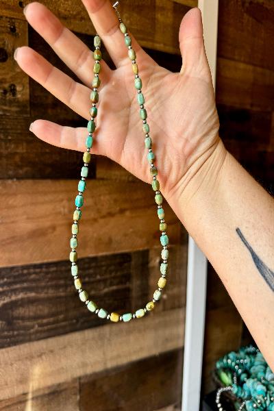 18 Inch Turquoise and 3 mm Sterling Silver Pearls Necklace|Made in USA - Cowtown Bling N Things