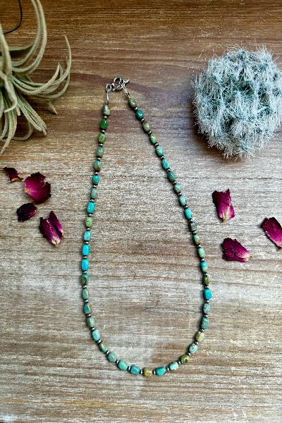 18 Inch Turquoise and 3 mm Sterling Silver Pearls Necklace|Made in USA - Cowtown Bling N Things