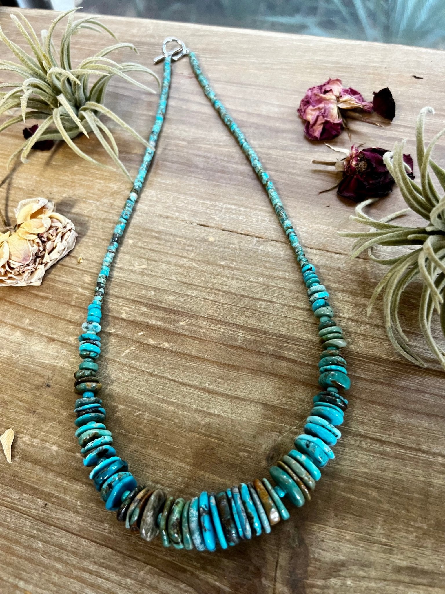 22 inch graduated turquoise necklace - tri - color second version - Cowtown Bling N Things