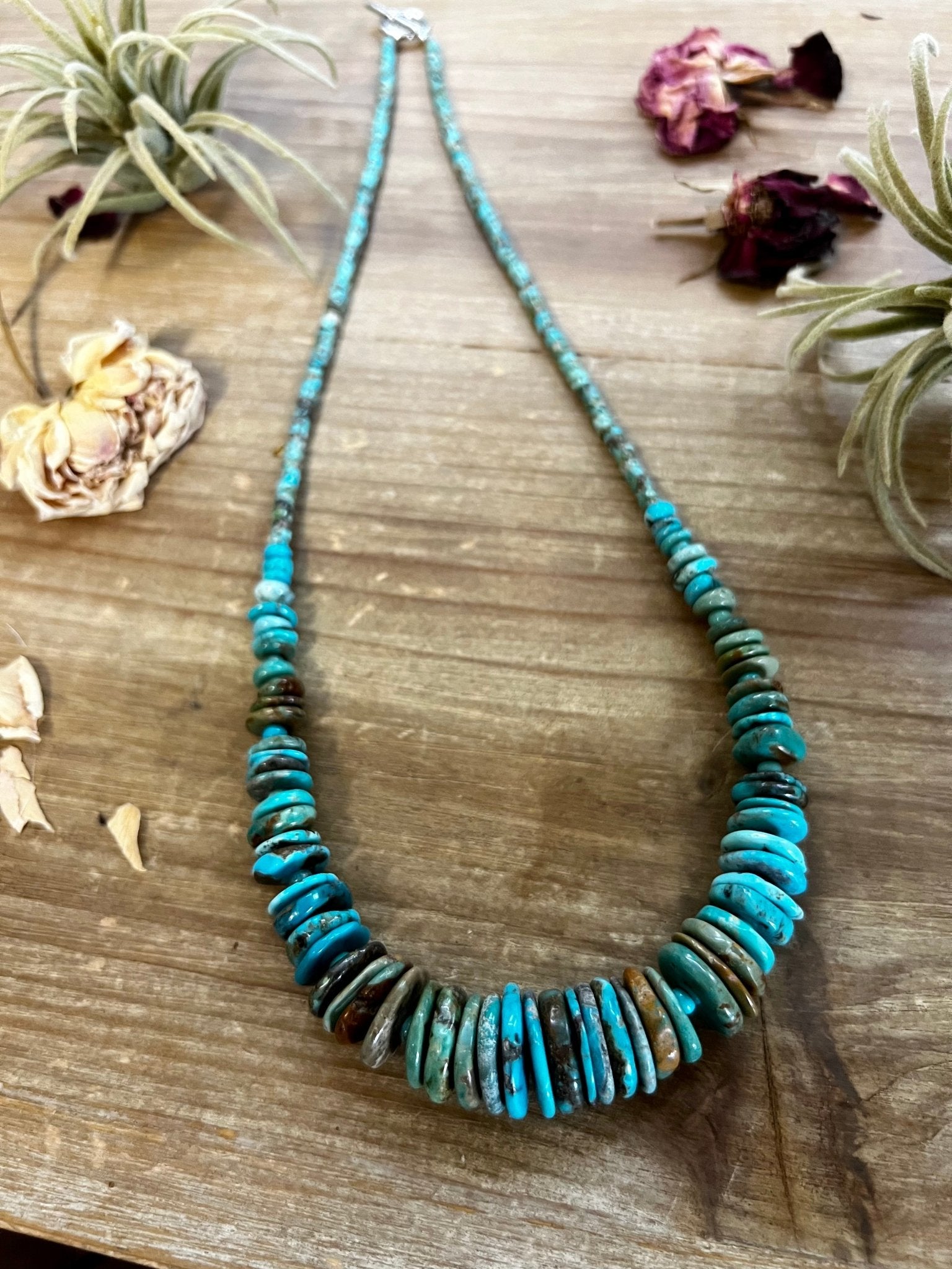 22 inch graduated turquoise necklace - tri - color second version - Cowtown Bling N Things