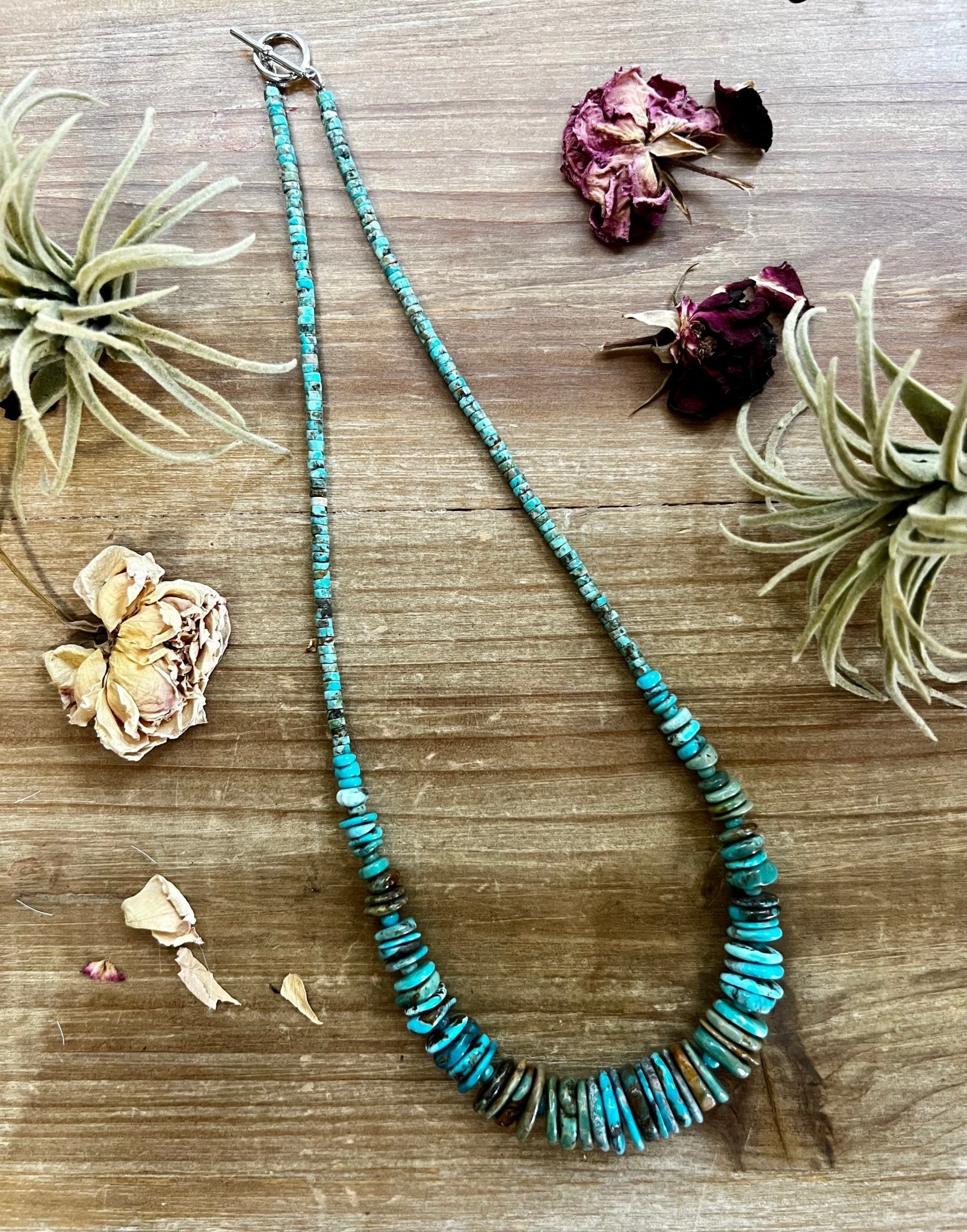 22 inch graduated turquoise necklace - tri - color second version - Cowtown Bling N Things