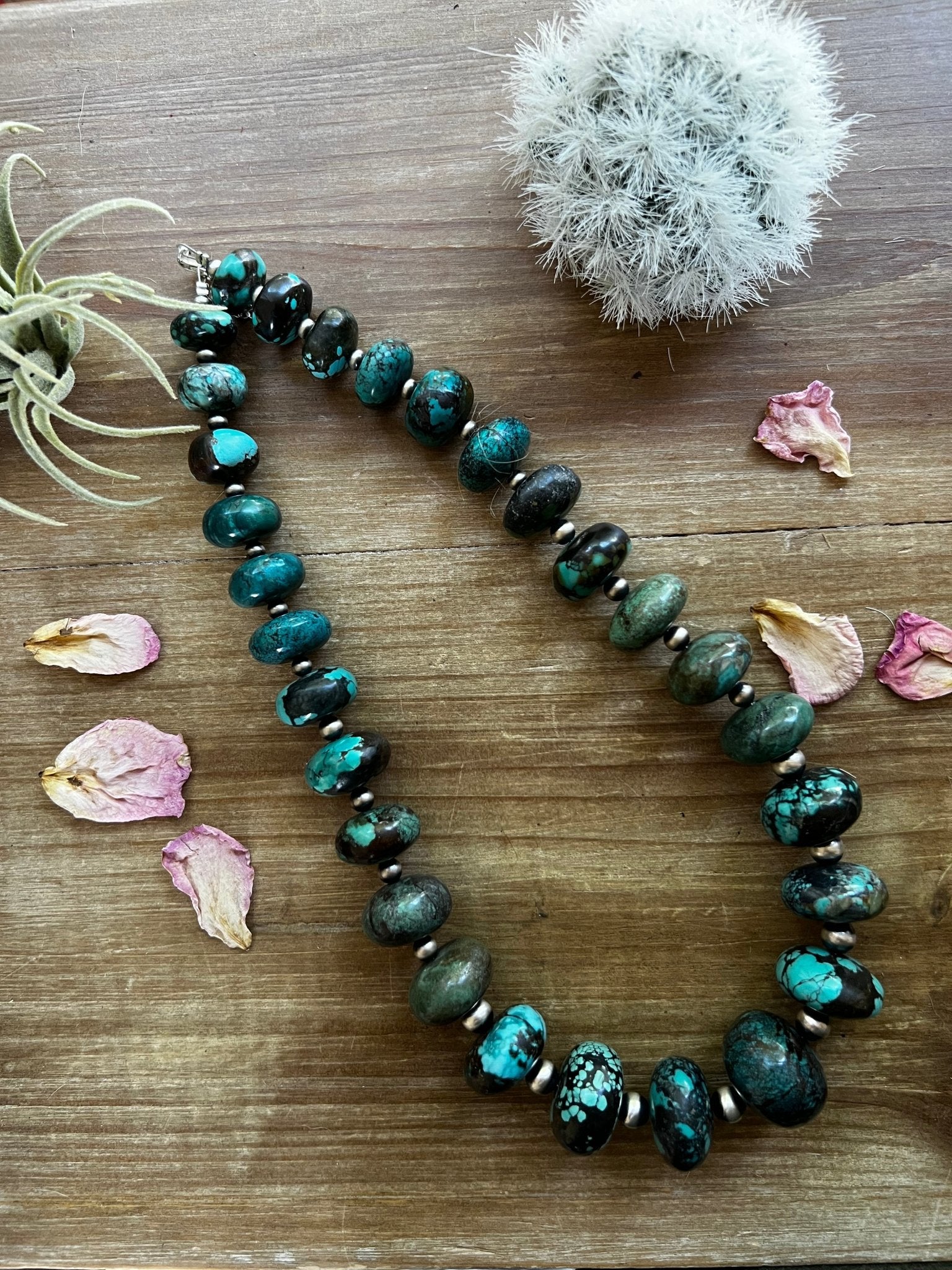 22 - inch large real turquoise rondelle with Sterling Silver Pearls Made in USA - Cowtown Bling N Things