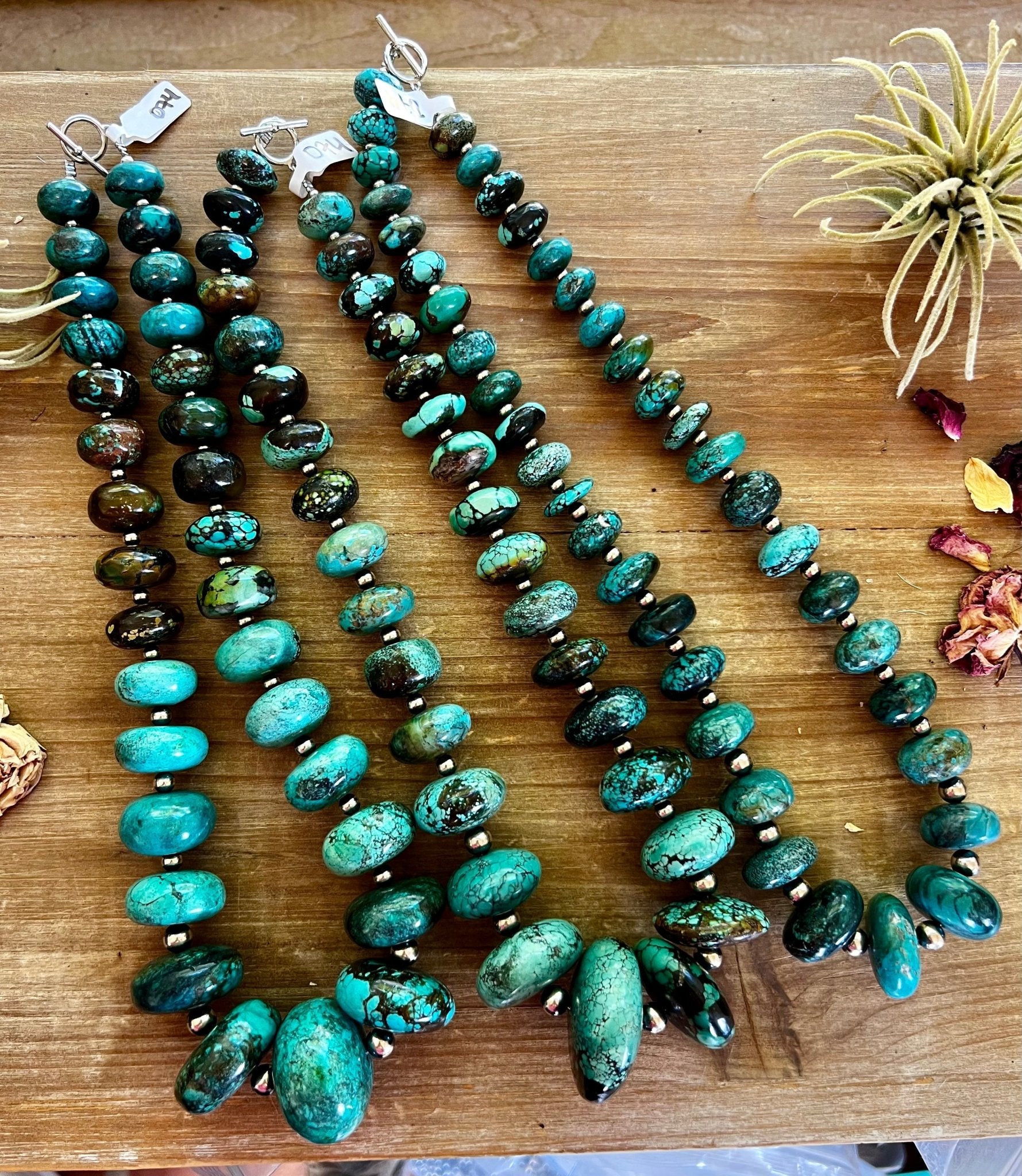 22 - inch large real turquoise rondelle with Sterling Silver Pearls Made in USA - Cowtown Bling N Things